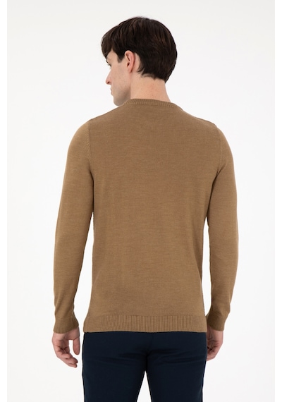 U.S. Polo Assn. Erkek Slim Fit Bisiklet Yaka Haki Melanj Kazak 50292865-VR125