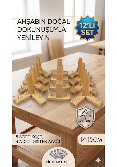 1. Sınıf Gürgen Ağacı 15 Cm Açık Ceviz Mobilya Kanepe Koltuk Tv Ünitesi Yükseltici Yükseltme Ayakları 12'li Set Köşe Ayak Ve Destek Ayak Robot Süpürge