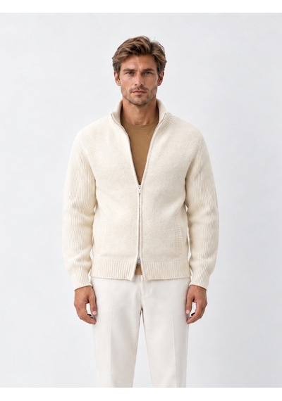 Xint Ekru Regular Fit Dik Yaka Yünlü Hırka 801733