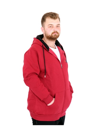 Mode Xl Büyük Beden Erkek Kapüşonlu Fermuarlı Sweatshirt U25803 Bordo Bordo