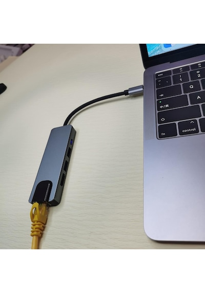 Store 5 İn 1 Type-c Hub Ethernet Hdmi Usb Aktarım Hızı Usb C Hub Usb Çoğaltıcı Hub C Rj45+ 4k Hdmı Uyumlu + 2 Usb