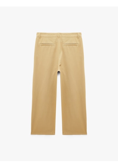 Koton Pamuklu Cepli Rahat Kalıp Gabardin Pileli Barrel Pantolon Bej 7wam40069nw Ekru