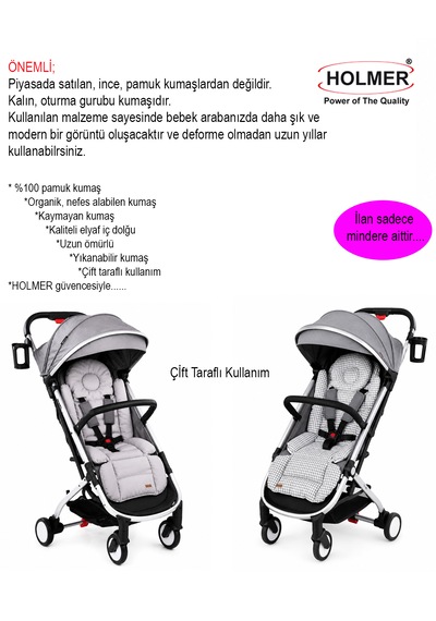 Holmer Deluxe Organik Pamuklu Ortapedik Bel Destekli Bebek Arabası Minderi Gri