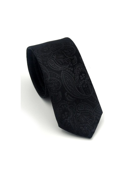Gaffy Siyah Şal Desenli Dokuma Kumaş Mendilli Slim Fit Kravat // Sdk-2603-1 Siyah