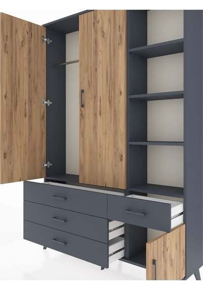 Arges Dolap 5 Raflı 4 Çekmeceli Tek Askılı 132x30x195 Antrasit-çam/antrasit Atlas Çam/antrasıt Arges Dolap 5 Raflı 4 Çekmeceli Tek Askılı 132x30x195 Antrasit-çam/antrasit Atlas Çam/antrasıt