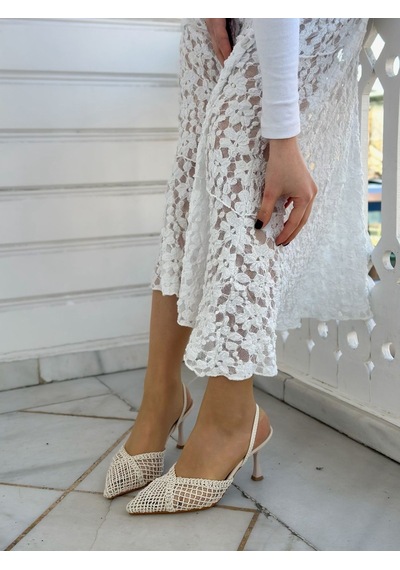Ervanın Butiği Bej Örgü Leay Lastikli Kadın Stiletto-6149