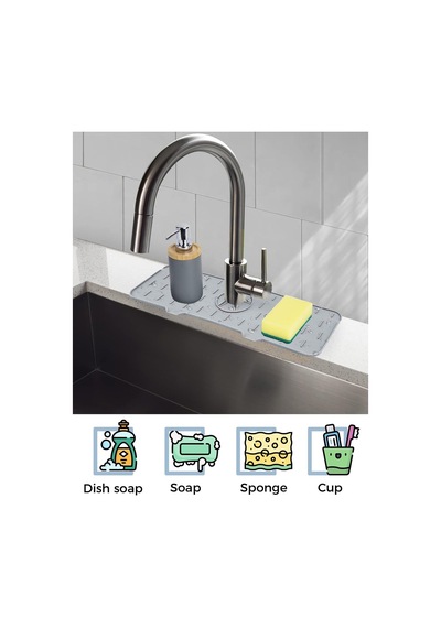 Mucit Home Silikon Musluk Matı Su Geçirmez Lavabo Kenar Damlatmaz Altlık Düzenleyici Mat