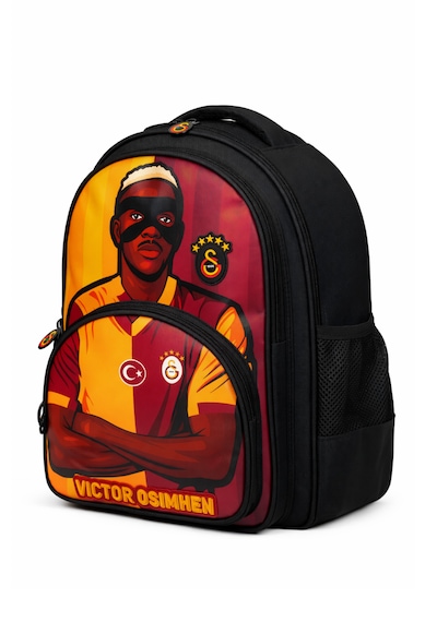Galatasaray Lisanslı Victor Osimhen Figürlü 3 Bölmeli Okul Çantası - Su İtici Kumaşlı Sırt Çantası Siyah