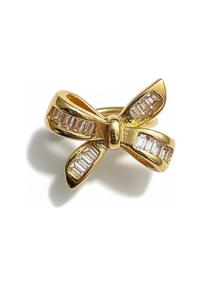 Earcuff Sıkıştırmalı Pirinç Kıkırdak Küpe Baget Taşlı Fiyonk Altın Renk Çelik