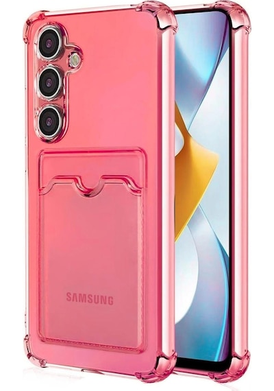 Samsung Galaxy S24 Uyumlu Kılıf Darbe Emici Kartlıklı Cüzdanlı Silikon Kapak Pembe