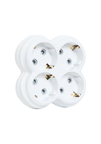 4lü Golyat Fiş, Dörtlü Topraklı Priz Çoklayıcı Fiş, 16a 250 Volt, Max 3600 Watt Beyaz