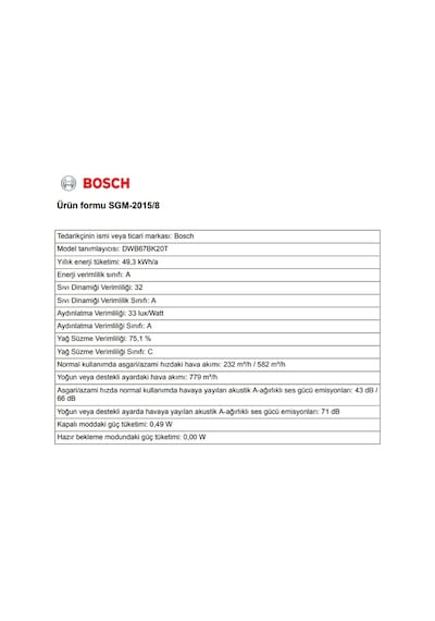Bosch DWB67BK20T 60 CM Duvar Tipi Ankastre Davlumbaz