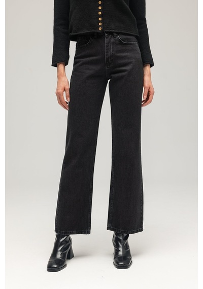 Saade Kadın Yüksek Bel Mary Vintage Straight Fit Jean Pantolon Antrasit