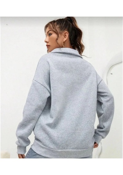 N11 Unisex Uzun Kol Yarım Farmuarlı Yakalı Basic Sweatshirt - Gri