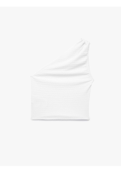 Koton Bürümcük Kumaş Dokulu Slim Fit Metal Aksesuarlı Tek Omuz Bluz Beyaz 6sak10249ek