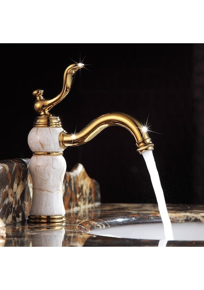 Mermerli Banyo Lavabo Bataryası Altın - Dore
