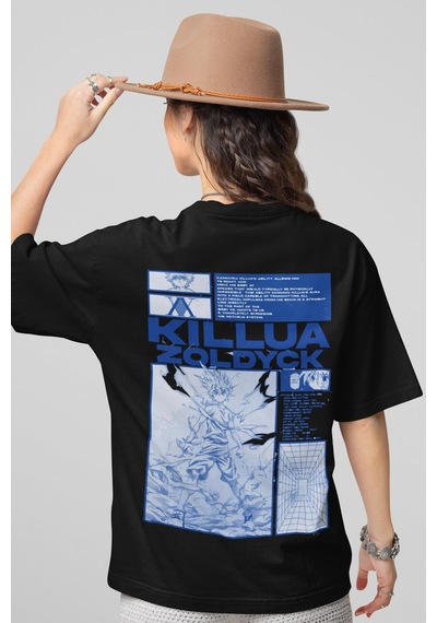 Sevbano Killua Zoldyck Sırt Baskılı Unisex Oversize Anime Tişört Siyah