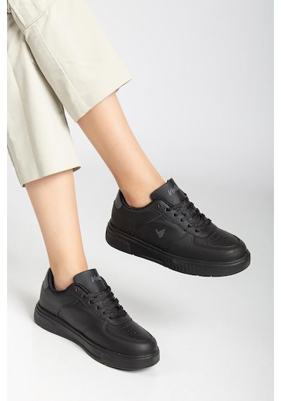 Dilimler Ayakkabı Unisex Spor Ayakkabı Siyah Yüksek Taban Hafif Suni Deri-4158 Siyah