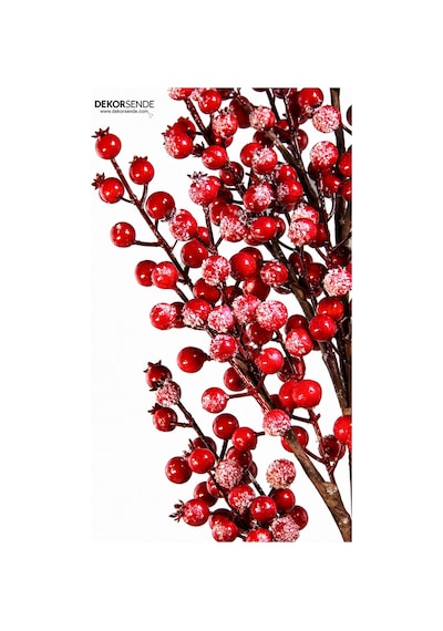 Yılbaşı Süsü Dal Narlı Ve Karlı / Simli Kırmızı 102 Cm Diğer