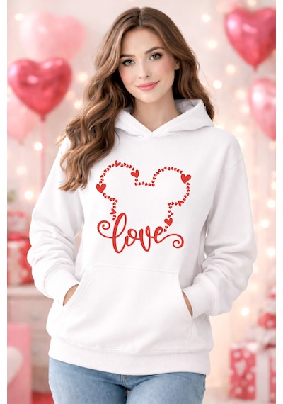 Stil X Sevgililer Gününe Özel, Kapüşonlu Kadın Sweatshırt, Valentıne's Day Beyaz-4