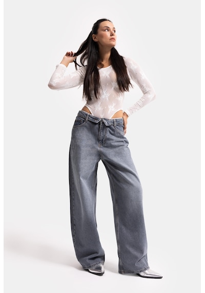 Kadın Koyu Gri 2w6-125 Straight Fit Kemer Detaylı Denim Jean Gri Melanj