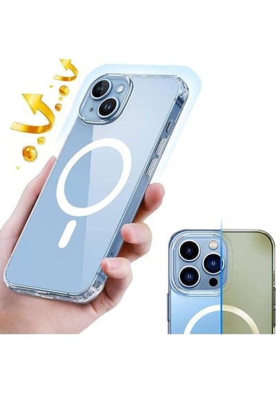Magsafe Uyumlu Şeffaf Kılıf İphone 15 Sert Pc Embos Kılıf Kablosuz Şarj Destekli Darbe Koruyucu, Ultra Diğer