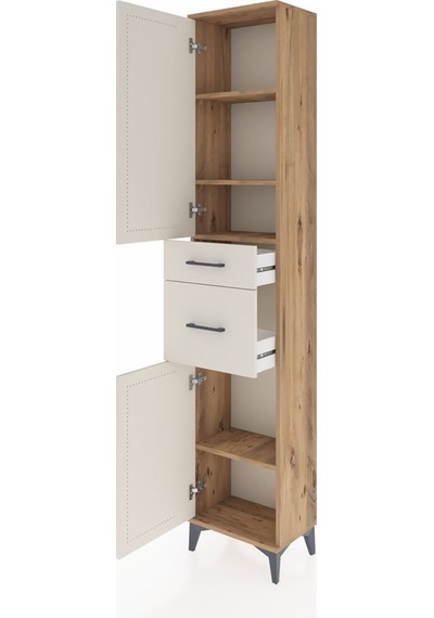 Arges Dolap 4 Raflı 2 Çekmeceli 2 Kapaklı 44x30x221 Çam-aytaşı Çam