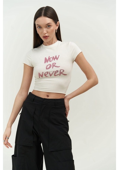 Mai Collection 2726 - Now Or Never Beyaz Penye Crop