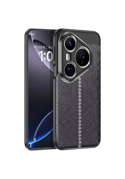 Caseonn Huawei Pura 80 Pro Kılıf Lüks Dikiş Detaylı Deri Görünümlü Kapak Siyah