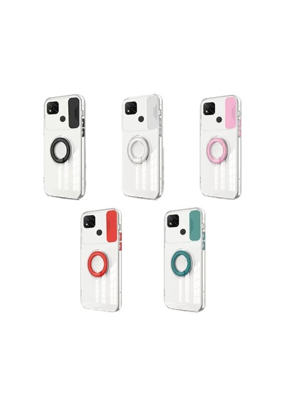 Ally Xiaomi Redmi 9c Kılıf Sürgülü Kamera Lens Korumalı Yüzük Standlı Silikon Kılıf- 5775 Şeffaf
