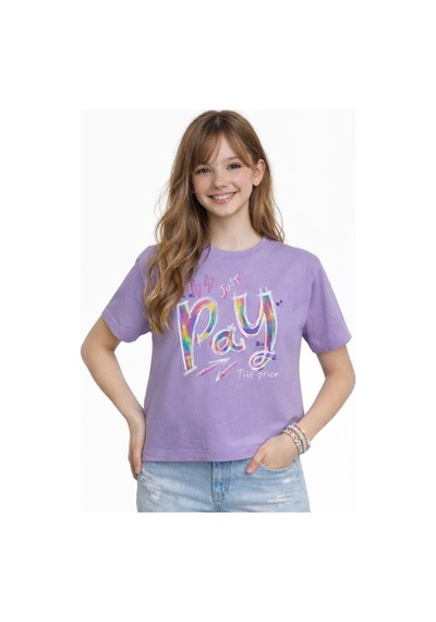 Irem Kız Çocuk Pay Price Yazı Desenli Crop Model Oversize Kalıp Lila Renk Kısa Kollu Tişört Irem Kız Çocuk Pay Price Yazı Desenli Crop Model Oversize Kalıp Lila Renk Kısa Kollu Tişört