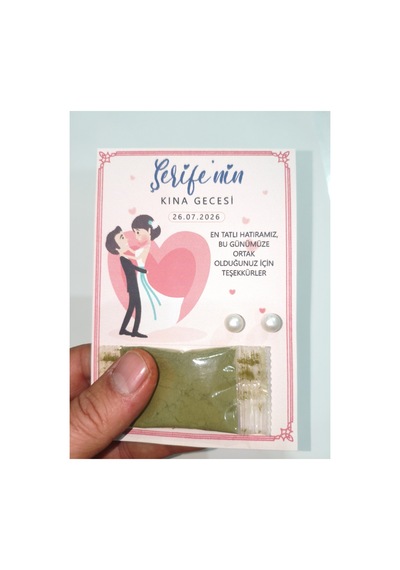 24 Adet Romantik Gelin Damat Desenli İnci Küpeli Stick Kına - Söz, Düğün Ve Kına Hediyeliği