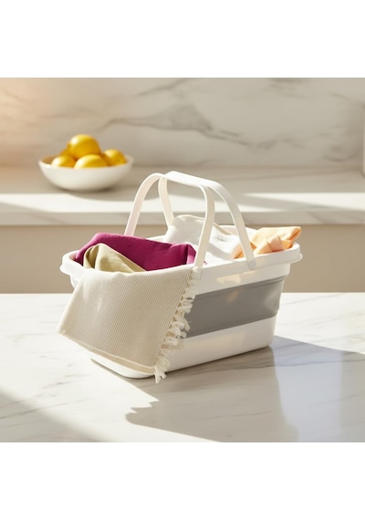 Katlanabilir Silikon Çamaşır Sepeti 17 Litre, Yer Tasarruflu Akordiyon Sele, Kulplu Ve Çok Amaçlı Düzenleyici, Banyo Ve Mutfak İçin Pratik Katlanır Leğen 48x28 Cm Çok Renkli