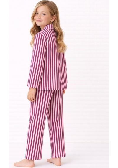 Free Beka Çocuk Önden Düğmeli Pijama Çizgili %100 Pamuklu İnterlok Kumaş Fuja