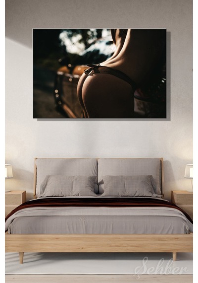 Siyah Tangalı Nü Kadın Model Fotoğrafı Dekoratif Yatay Kanvas Tablo Tekli Ev Kafe Ofis 3245