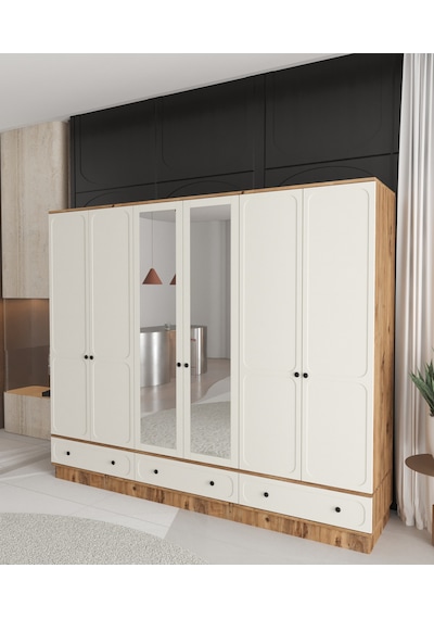 Irmak 6 Kapaklı Çekmeceli Bazalı Gardırop - Tamamı Mdf Aytaşı