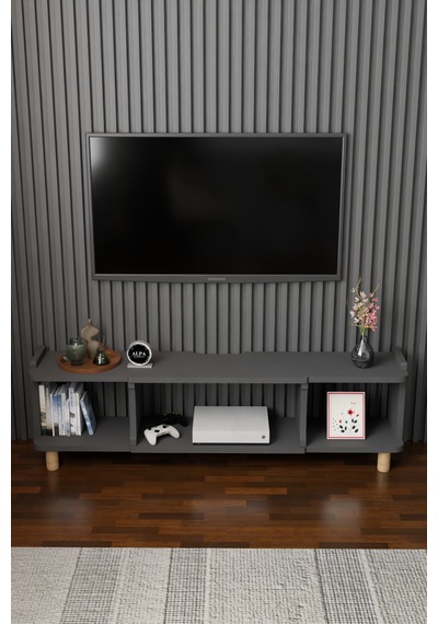 150 Cm Modern Tv Ünitesi Ayaklı Raflı Salon Oturma Odası Dekoratif Televizyon Sehpası Tv Sehpası Antrasit 150 Cm Modern Tv Ünitesi Ayaklı Raflı Salon Oturma Odası Dekoratif Televizyon Sehpası Tv Sehpası Antrasit