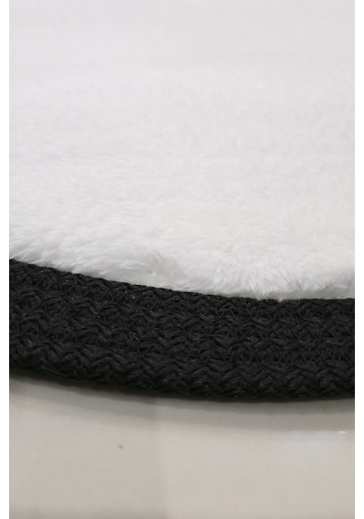 Kaymaz Taban Puffy Peluş Ultra Yumuşak 50x70 Cm Bordürlü Şık Tasarım, Suya Dayanıklı Banyo Paspası Beyaz-siyah