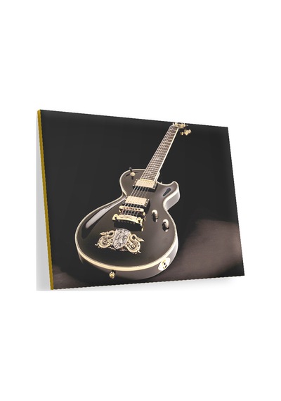 Cakasepetim Altın İşlemeli Siyah Klasik Elektrogitar Siyah Arka Plan Ahşap Mdf Tablo