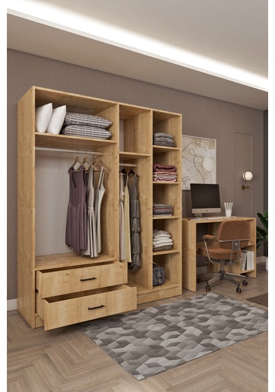 Ases Mobilya Ases Hdf5358 Genç Odası Gardırop Ve Çalışma Masası Hediyeli Beyaz - Safir Meşe Safir Meşe
