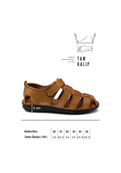 Sermoda %100 Hakiki Deri Burnu Kapalı Erkek Sandalet Taba