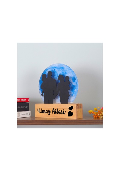 Işıklı Pleksi Dolunay Kişiselleştirilebilir Dekoratif Biblo Family 4 Kişilik Aile Anahtar Askılığı Mavi - 740034972