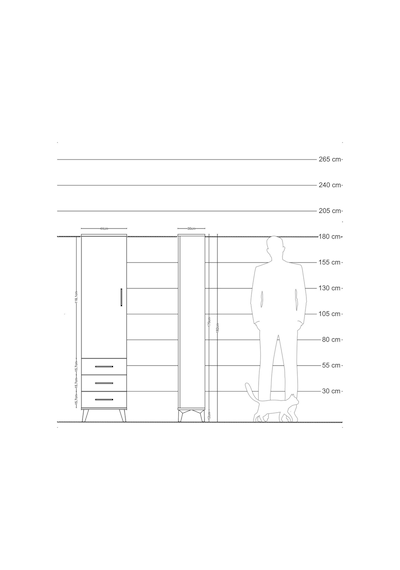 Arges Dolap 4 Raflı 3 Çekmeceli Tek Kapaklı 44x30x182 Çam-ant... Çam