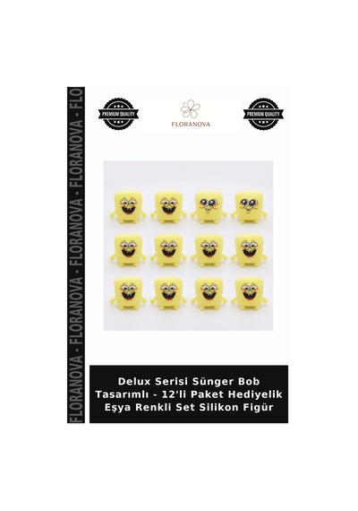 Delux Serisi Sünger Bob Tasarımlı - 12'li Paket Hediyelik Eşya Renkli Set Silikon Figür