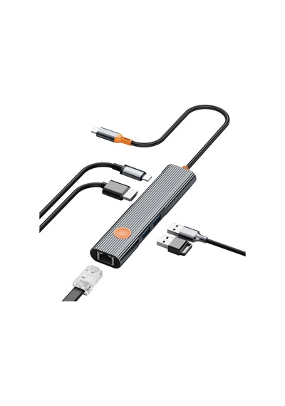 Wiwu Wi-hb005 Travel Serisi 5in1 Hdmı 4k 60hz Rj45 + 100w Pd Type-c Hub Bağlantı İstasyonu Gri