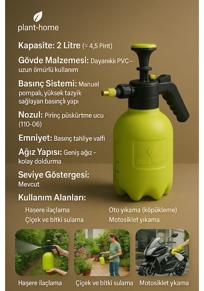 2 Litre Basınçlı İlaçlama Pompası & Köpük Püskürtücü Bahçe Ve Oto Yıkama Spreyi