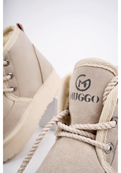 Muggo Puffy Garantili Kalın Taban İçi Tüylü Bağcıklı Günlük Mini Yarım Çocuk Bot 001