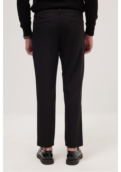 Tudors Erkek Slim Fit Dar Kesim Lastikli Bağcık Detaylı Siyah Pantolon-38236 Siyah