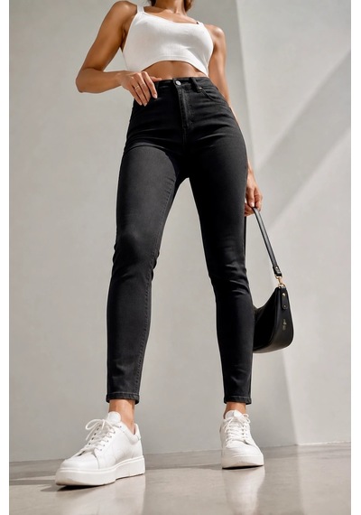 Bb Butik Basic Yüksek Bel Full Likra Dar Paça Skinny Jean Pantolon Dn0989 siyah