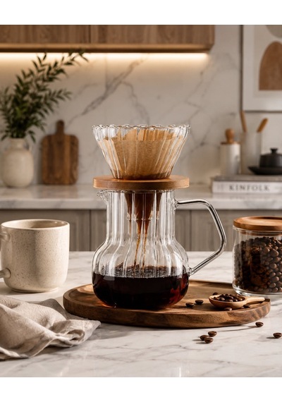 Morponi Borosilikat Cam Kahve Demeleme Seti Dripper Ve Sürahi - 100 Adet Filtre Kağıdı Hediyeli 500 Ml